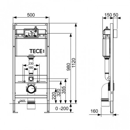 Готовое решение для подвесных унитазов TECE Profil K440403 черный глянцевый