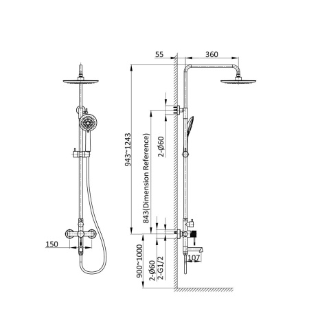 Душевая стойка с поворотным изливом Vincea Desire VSFS-1D1MB черный матовый