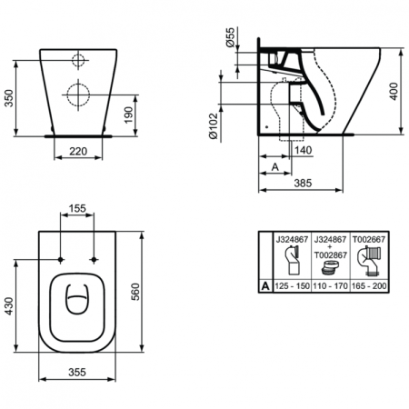 Унитаз приставной безободковый Ideal Standard TONIC II AquaBlade® K317301 с сиденьем микролифт