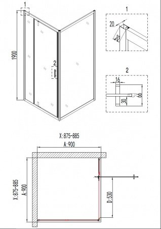 Душевой угол Niagara NG- 6601-08 BLACK 90x90x190 профиль черный, стекло прозрачное