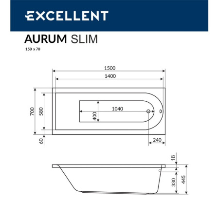 Ванна акриловая EXCELLENT Aurum Slim 150x70