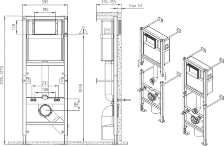 Комплект Cersanit CITY CO DPL EO slim инсталляция LINK PRO кнопка Blick пластик черный матовый