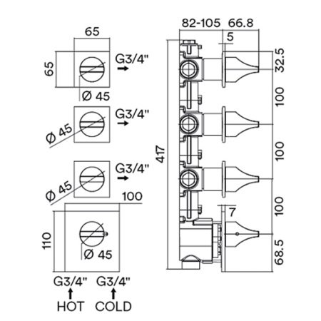 Термостат для душа на 3-6 потребителей Bossini Apice Z035205.030 хром