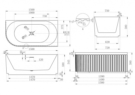 Акриловая ванна ABBER AB9412-1.5 R