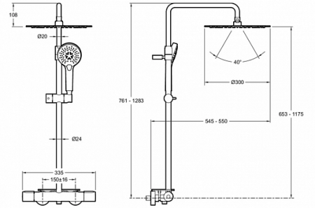 Душевая стойка Jacob Delafon Metro E26589-BL черный матовый, с полкой