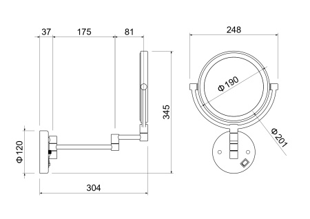 Зеркало косметическое с 5-ти кратным увеличением и подсветкой Aquatek AQ4912CR хром