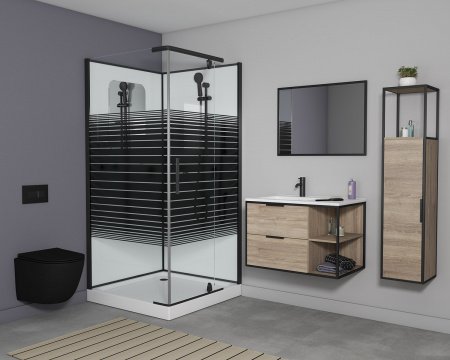 Душевая кабина Grossman GR271QR 90x90x205 профиль черный, стекло прозрачное с узором