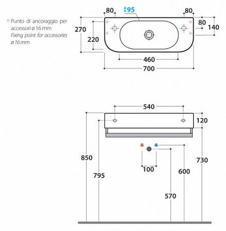 Раковина Globo Forty3 SCT70.BI 70 см без отверстия под смеситель