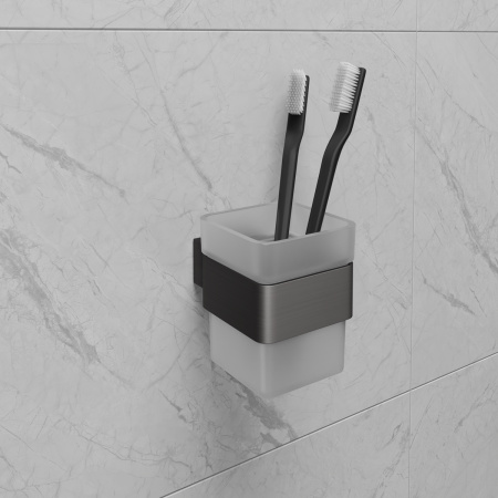 Стакан для зубных щёток Lemark SMOOTH LINE 9736015 с держателем, графит