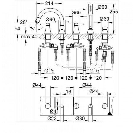 Смеситель для ванны Grohe Grandera 19919IG0 хром/золото