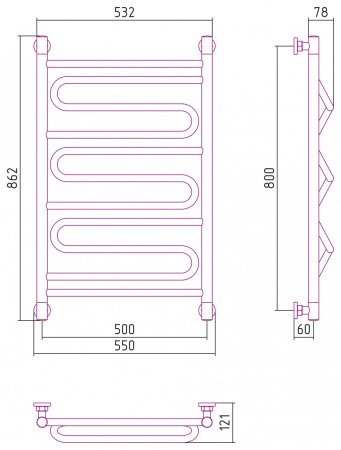 Полотенцесушитель водяной Сунержа Элегия+ 80х50 золото матовое