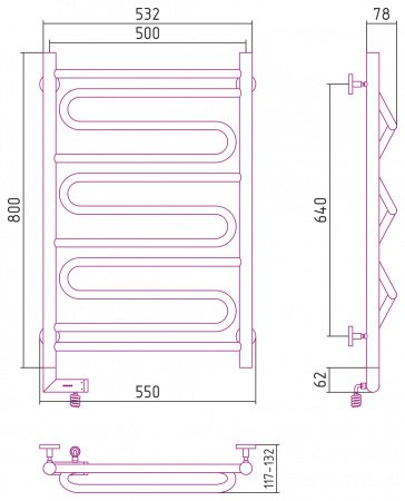 Полотенцесушитель электрический Сунержа Элегия 2.0 80х50 золото, подключение левое