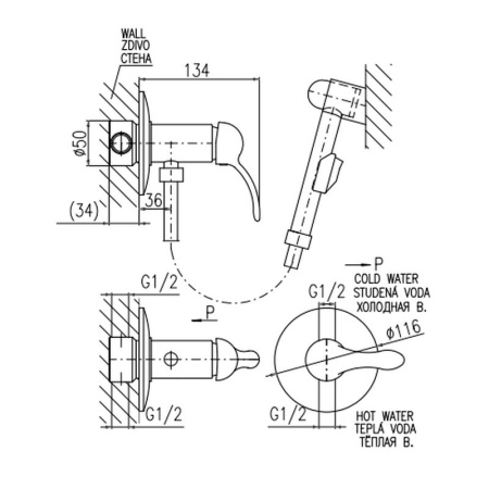 Гигиенический душ со смесителем Rav Slezak LABE L047/1Z, золото