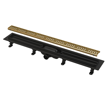 Душевой лоток AlcaPlast APZ10BLACK-650BRASS с решеткой и опорами, вставка бронза