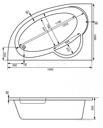 Акриловая ванна Santek Шри-Ланка 150х100 L асимметричная белая 1WH302394