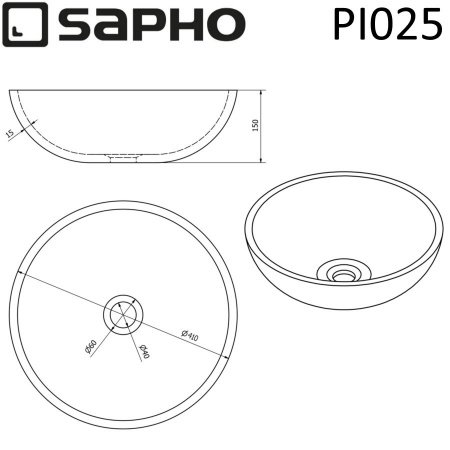 Раковина накладная 40,5см SAPHO PRIORI PI025 черный