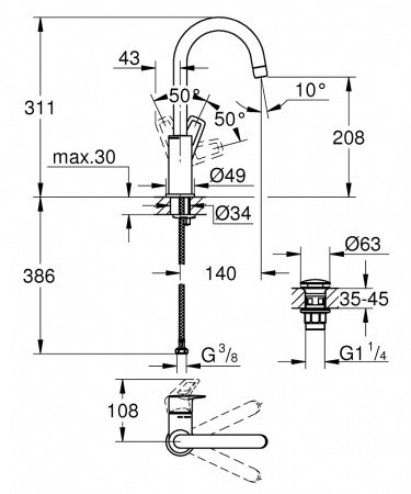 Смеситель для раковины Grohe BauLoop New 23891001 хром