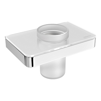 Стакан для зубных щёток Lemark GLASS LINE 9731034 с держателем, хром/белое стекло