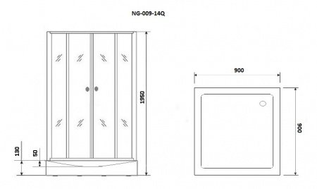 Душевой угол Niagara NG- 009-14Q BLACK 90x90x195 профиль черный, стекло с узором