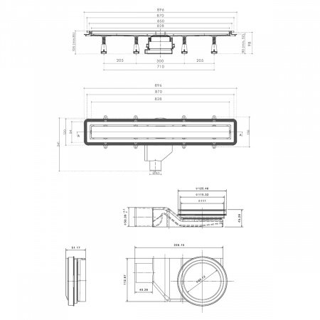 Душевой лоток Pestan Confluo Premium White Glass Line  850