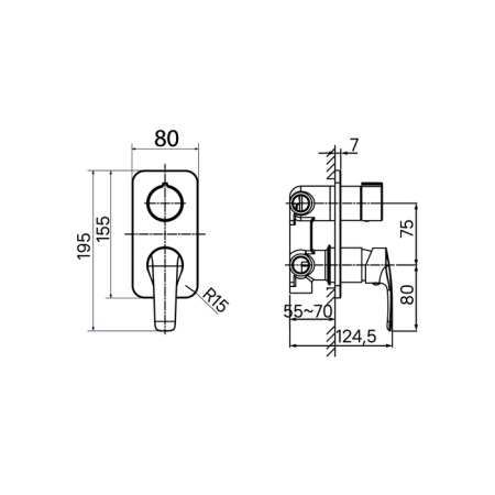 Встраиваемый смеситель с тремя выходами, черный матовый, Ray, IDDIS RAYBL00i68