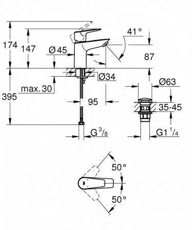Смеситель для раковины Grohe BauEdge New 23896001 хром