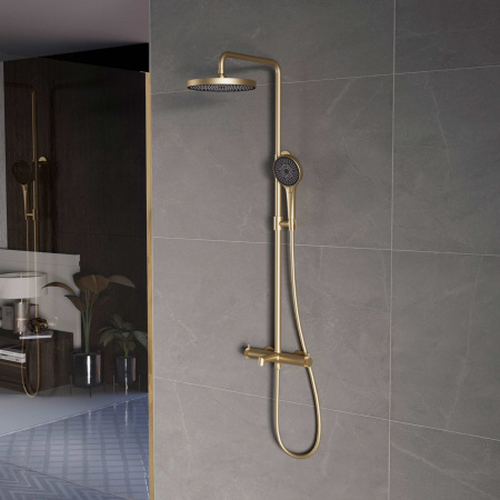 Душевая стойка со смесителем Vincea Rim VSFS-2RM1BG золото матовое