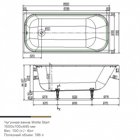 Комплект ручек для ванн Wotte Start