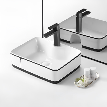 Раковина накладная 49см Point Аврора PN43103WB белый/черный