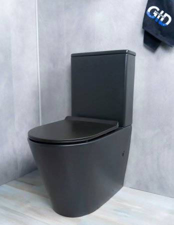 Унитаз напольный безободковый GID Tr2179BM с сиденьем микролифт, черный матовый