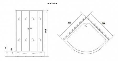 Душевой угол Niagara NG- 003-14BLACK 80x80x195 профиль черный, стекло с узором