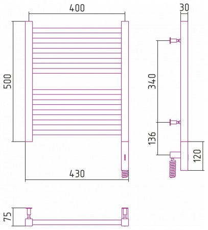 Полотенцесушитель электрический Сунержа Модус 3.0 50х40 золото матовое, правый ТЭН