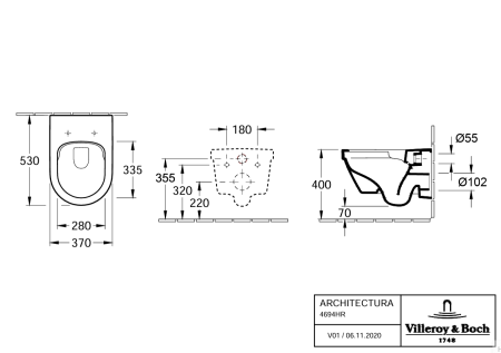 Унитаз подвесной безободковый Villeroy & Boch Architectura 4694HRR1 с сиденьем микролифт, с покрытием Ceramicplus
