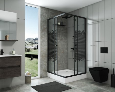 Душевой угол Niagara NG- 009-14Q BLACK 90x90x195 профиль черный, стекло с узором
