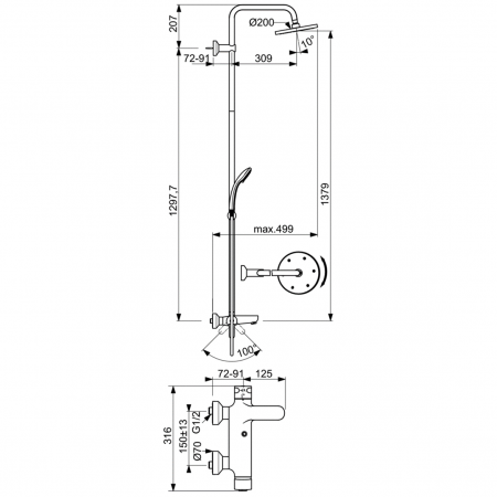 Душевая стойка Ideal Standard  IDEALRAIN ECO B1377AA хром