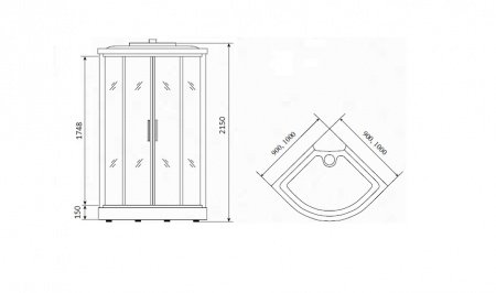 Душевая кабина Timo Eco TE-0709 90x90x215 профиль белый, стекло рифленое
