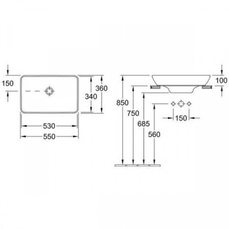 Раковина накладная 55см Villeroy & Boch Venticello 411355R1 alpin с покрытием CeramicPlus