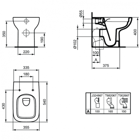 Унитаз приставной безободковый Ideal Standard i.life A T471901 без сиденья