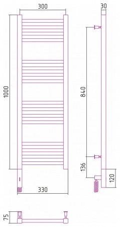 Полотенцесушитель электрический Сунержа Модус 3.0 100х30 черный матовый, левый ТЭН
