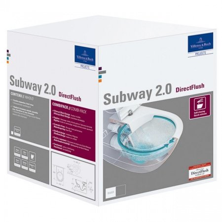 Унитаз подвесной безободковый Villeroy & Boch Subway 2.0 5614R2R1 с сиденьем микролифт, с покрытием CeramicPlus
