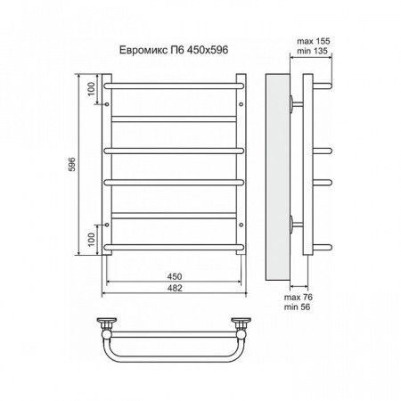 Полотенцесушитель электрический Terminus Евромикс П6 450x596, ТЭН HT-1 300W, левый/правый