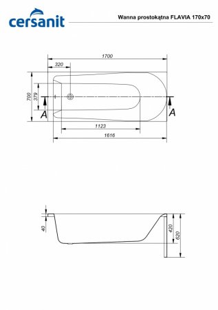 Ванна прямоугольная Cersanit FLAVIA 170x70