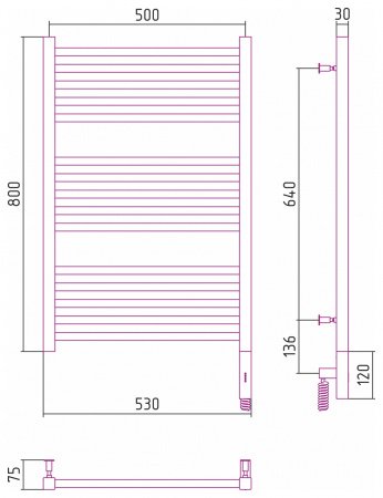 Полотенцесушитель электрический Сунержа Модус 3.0 80х50 хром, правый ТЭН
