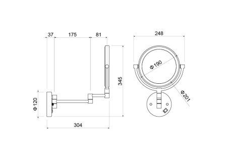 Зеркало косметическое с 5-ти кратным увеличением и подсветкой Aquatek AQ4915MB черный матовый