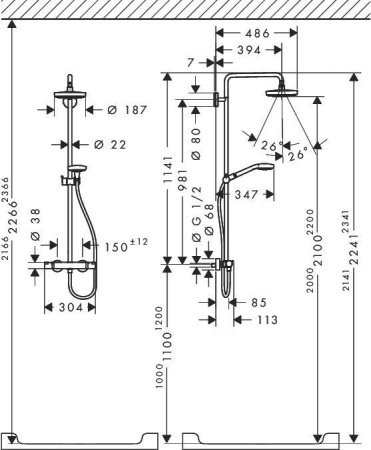 Душевая стойка Hansgrohe Croma Select S 27254400 хром;белый
