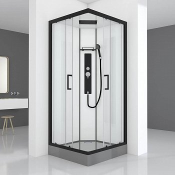 Душевая кабина Black&White G8002 90x90x215 профиль черный матовый, стекло прозрачное