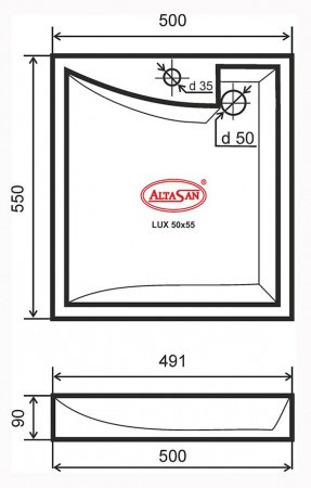Раковина над стиральной машиной LUX 500х550 с кронштейнами и сливной системой Altasan