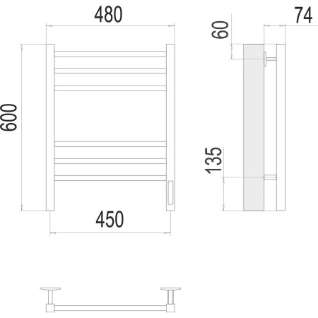 Полотенцесушитель электрический Terminus Сицилия П6 450х60 КС 903, белый матовый