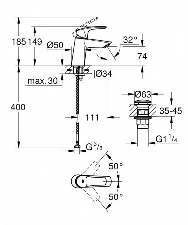 Смеситель для раковины Grohe EuroSmart 23968003 хром