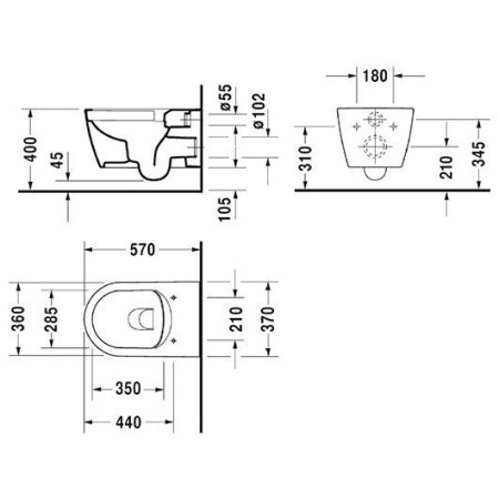 Комплект Duravit Me by Starck 45290900A1: унитаз подвесной 570х360 мм, 252909 + сиденье с микролифтом 002009, цвет белый